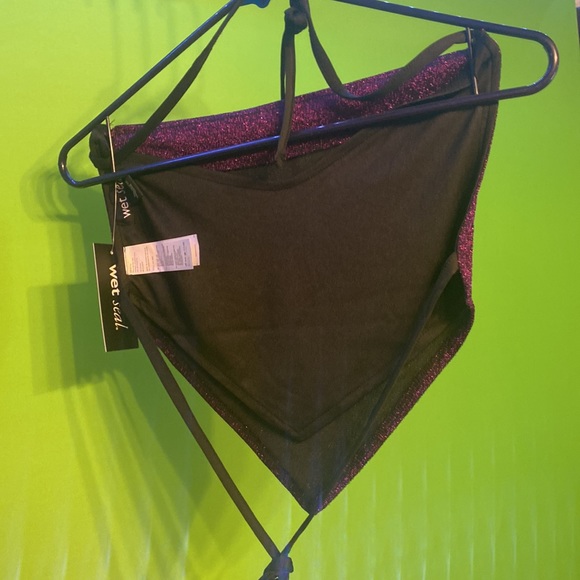 Slinky Cowl Neck Halter Tank Purple Glitter new - Picture 8 of 8